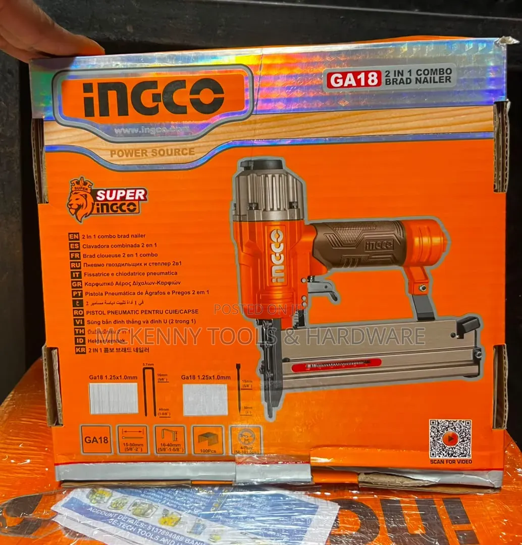 Ingco GA18 2-in-1 Combo Brad Nailer and Stapler