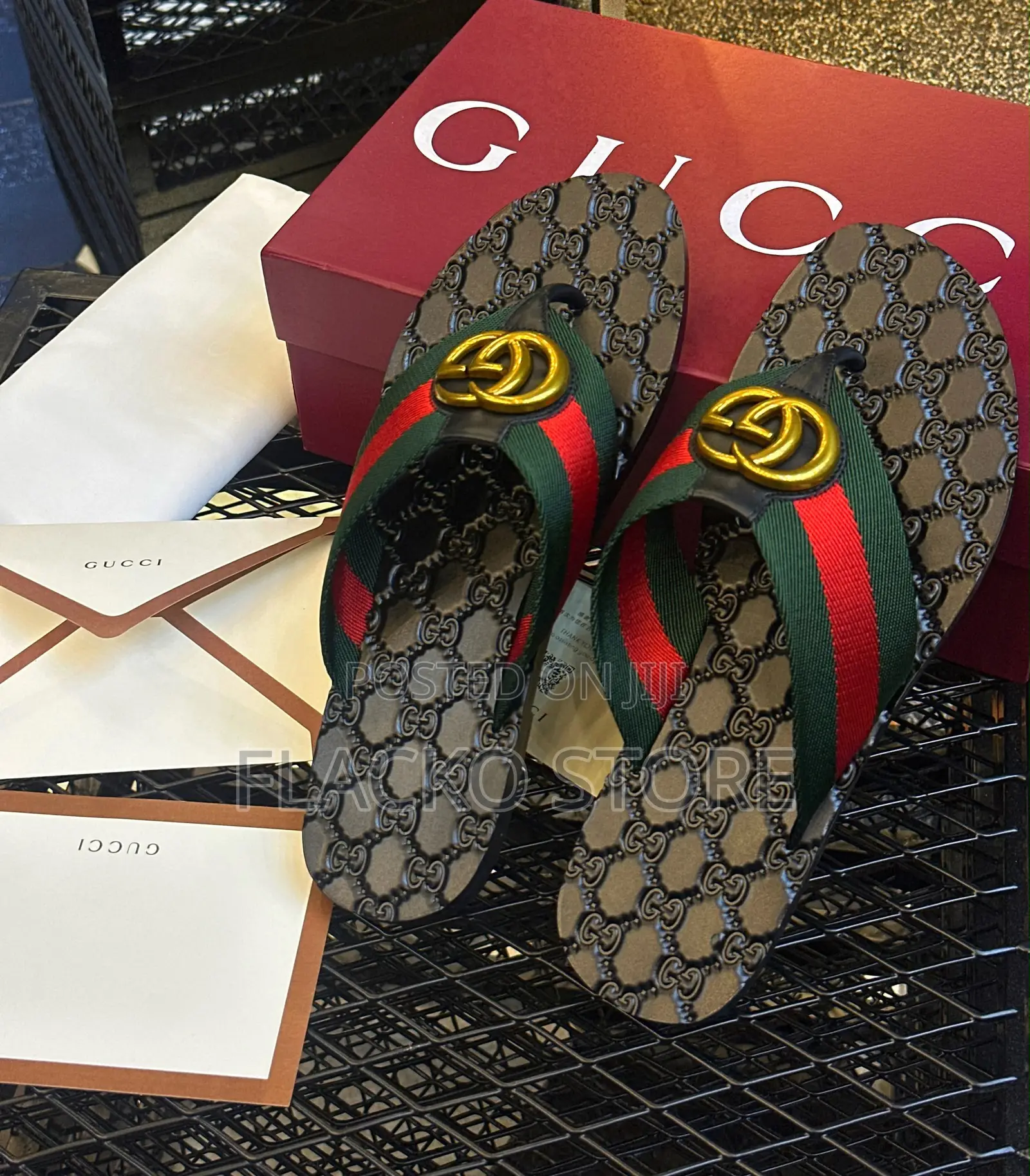 Original Gucci Web Italian Leather Slippers