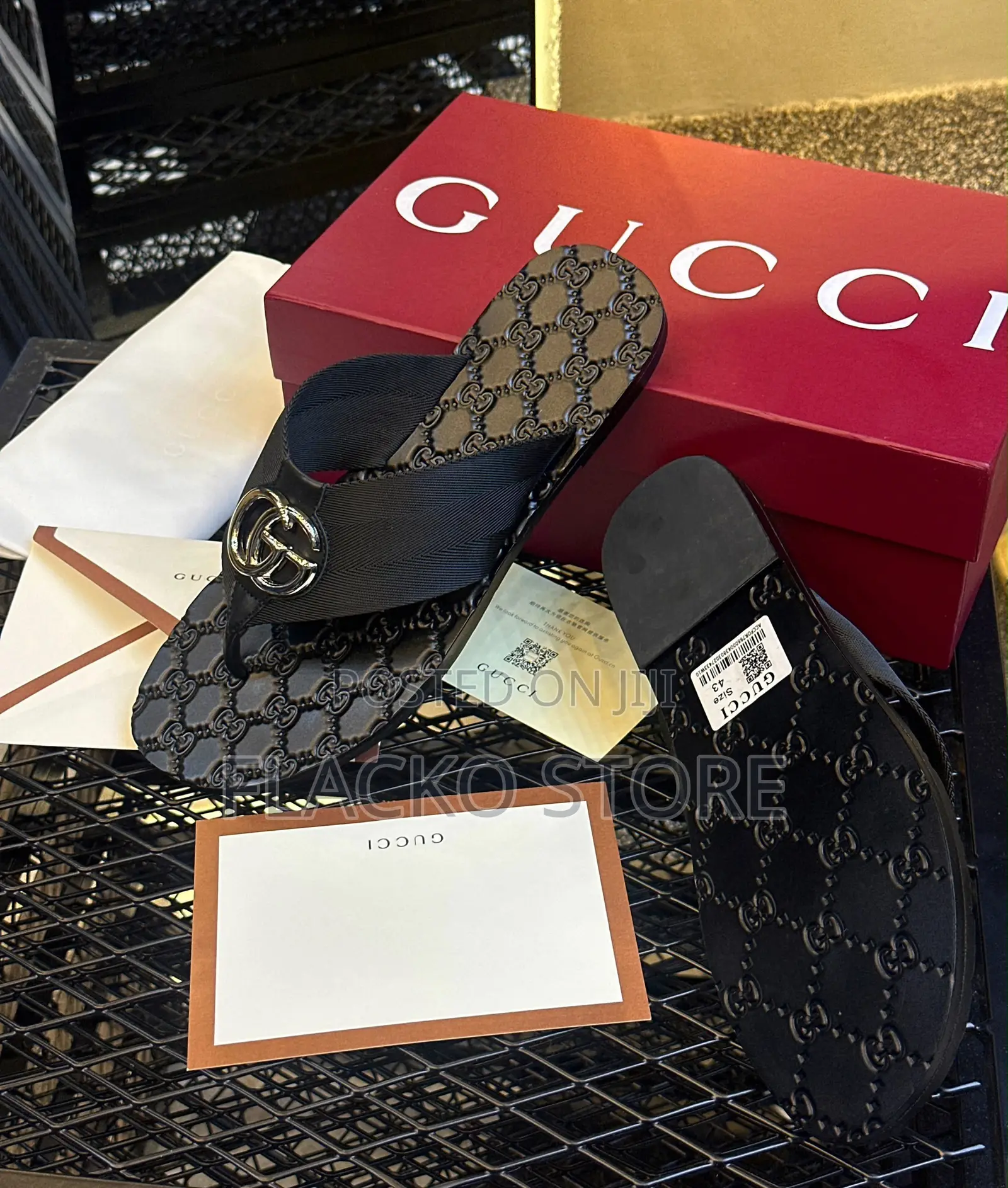 Original Gucci Web Italian Leather Slippers
