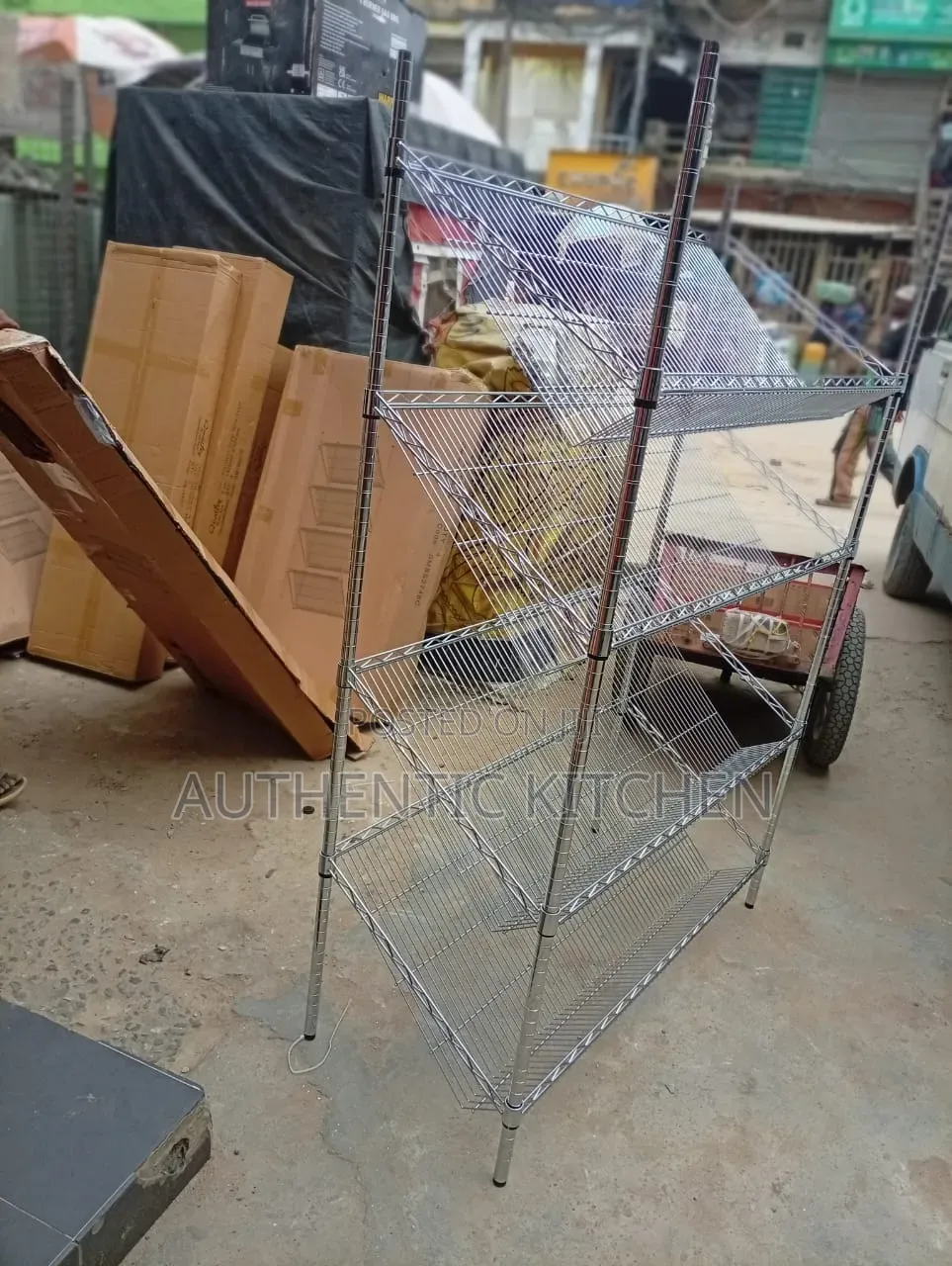 Heavy-Duty 4-Tier Display Rack, Supermarket Retail Storage Shelf