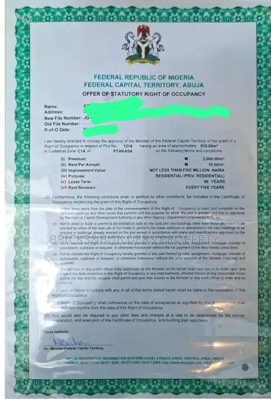 915.50 SQM Residential Plot for Sale in Pyakasa Abuja | C of O