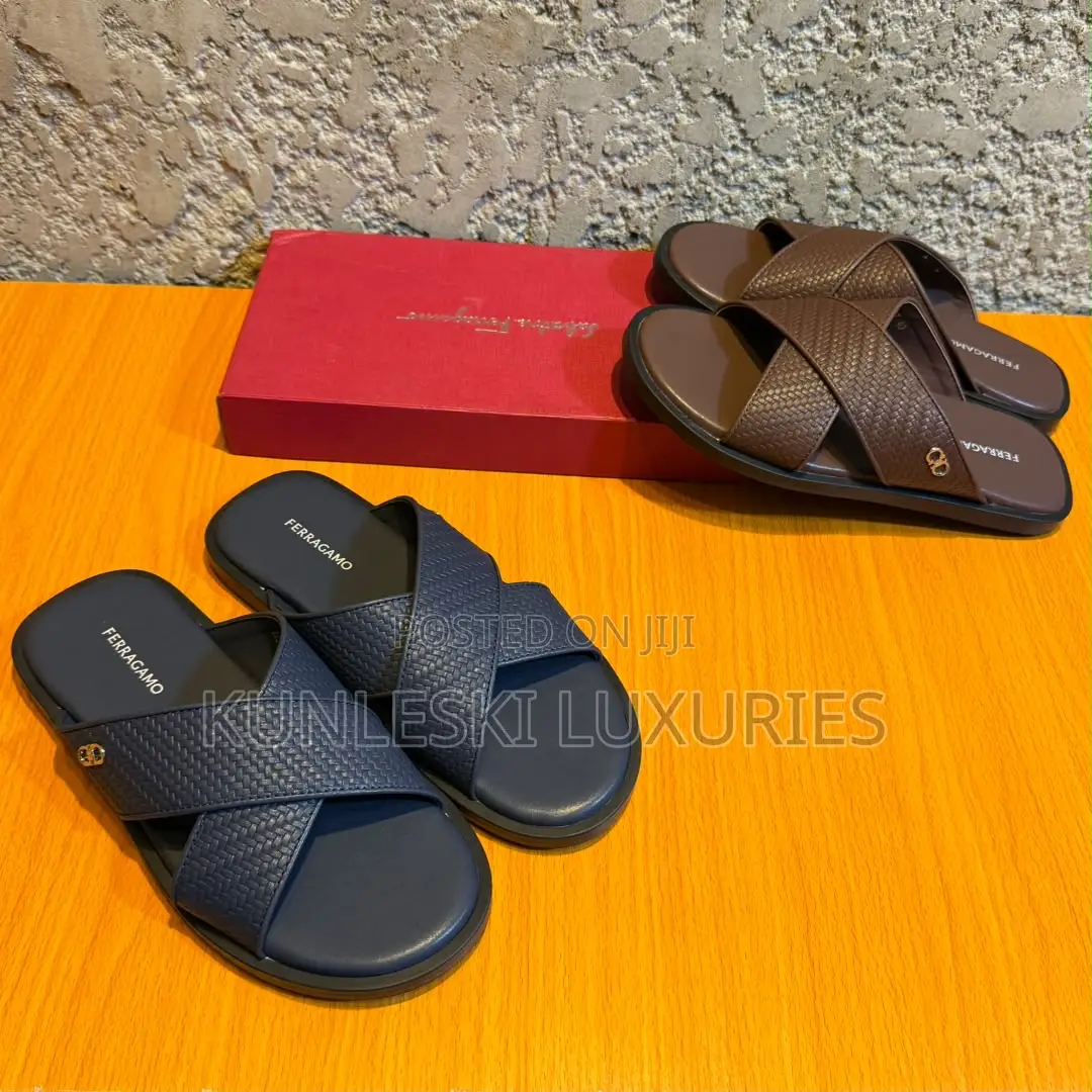 Original Ferragamo Cross Leather Slippers
