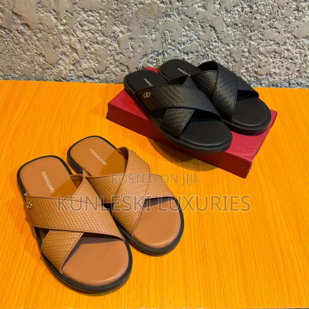 Original Ferragamo Cross Leather Slippers