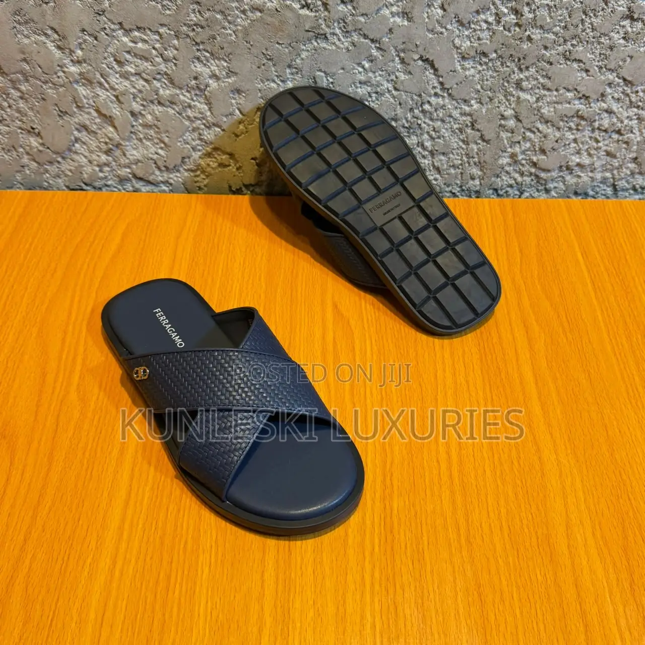 Original Ferragamo Cross Leather Slippers