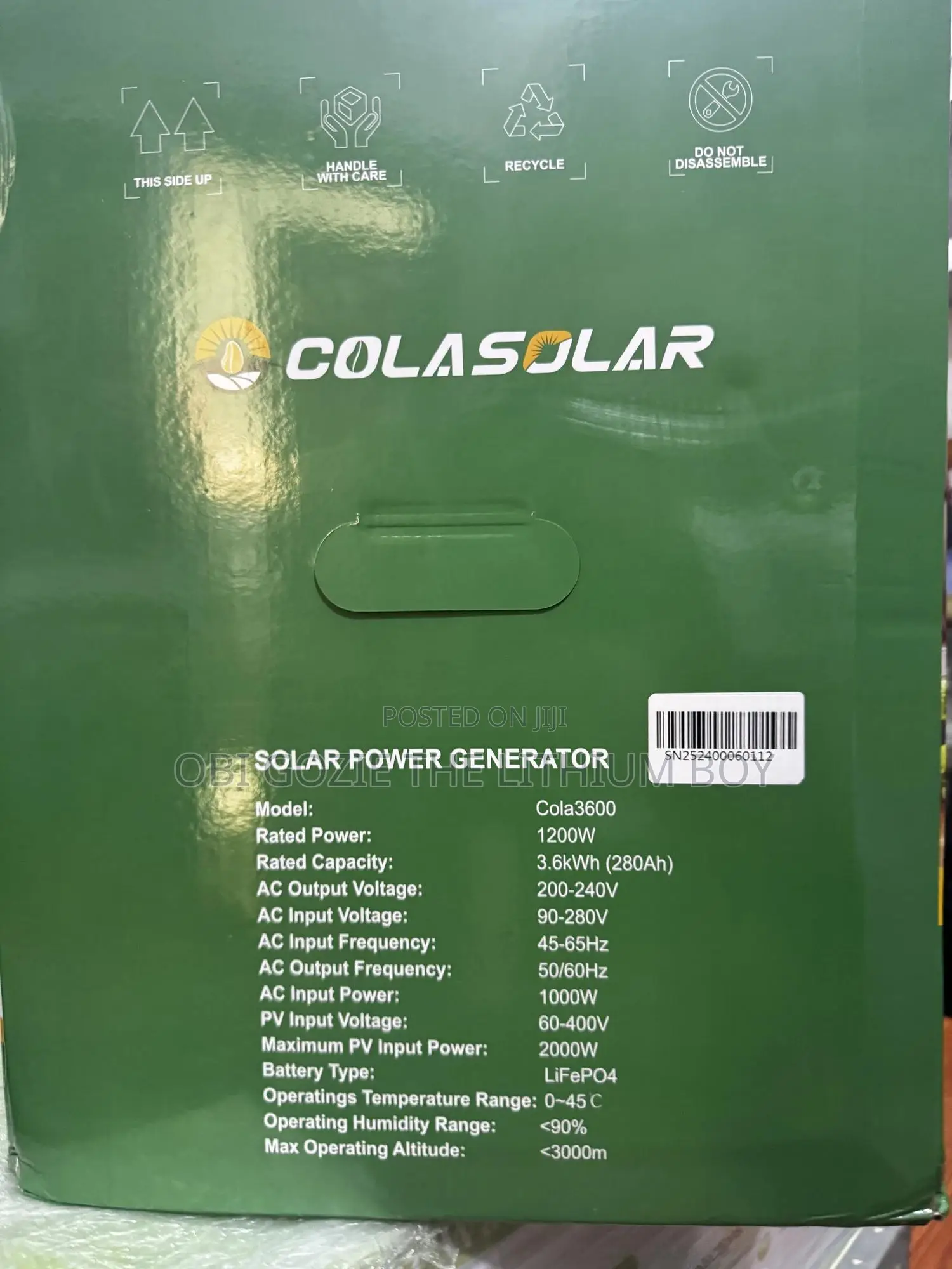 Best Cola Solar Seller. 3.6kwh 1200w Cola Solar Power Station Gen.
