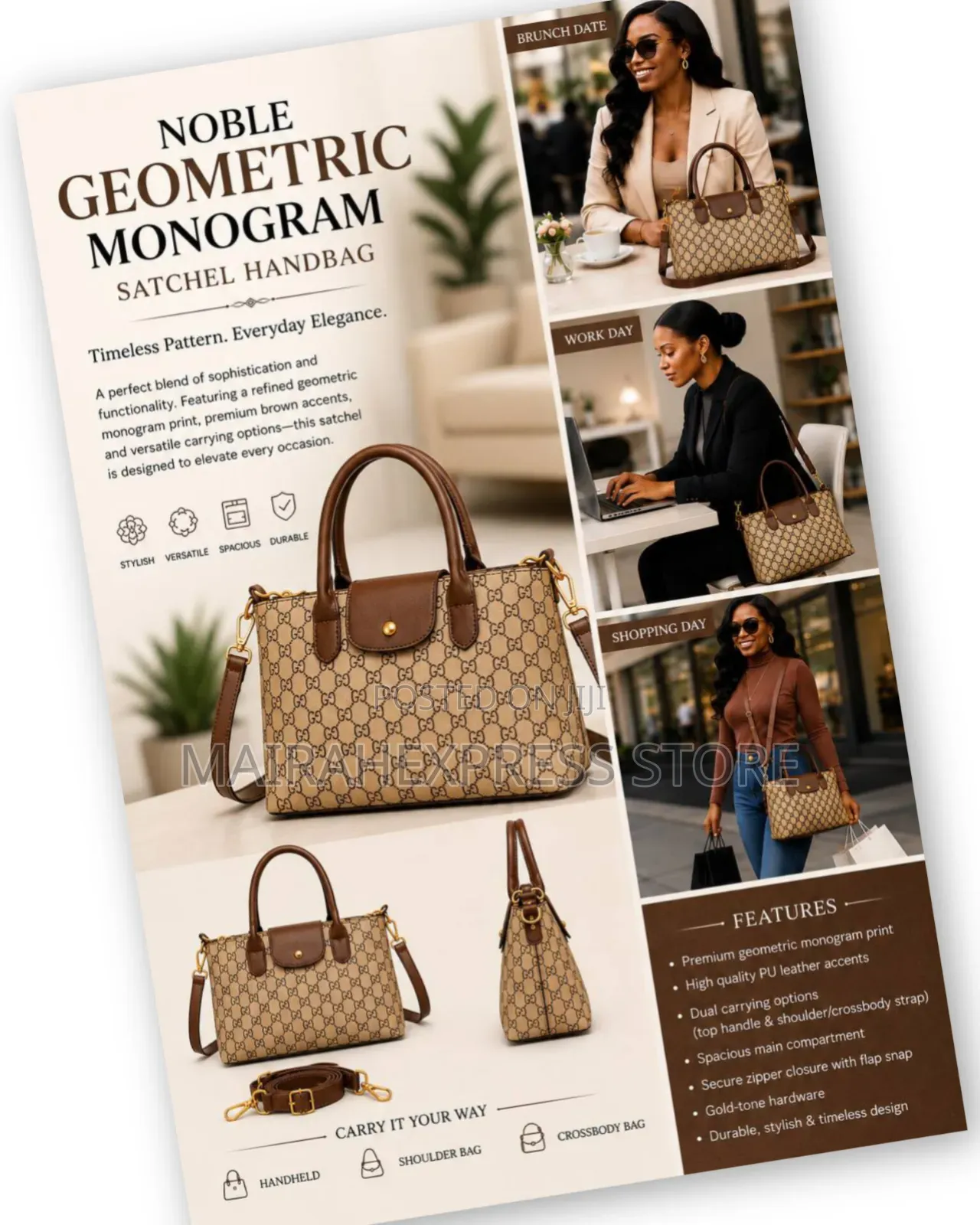 Noble Geometric Monogram Satchel Handbag