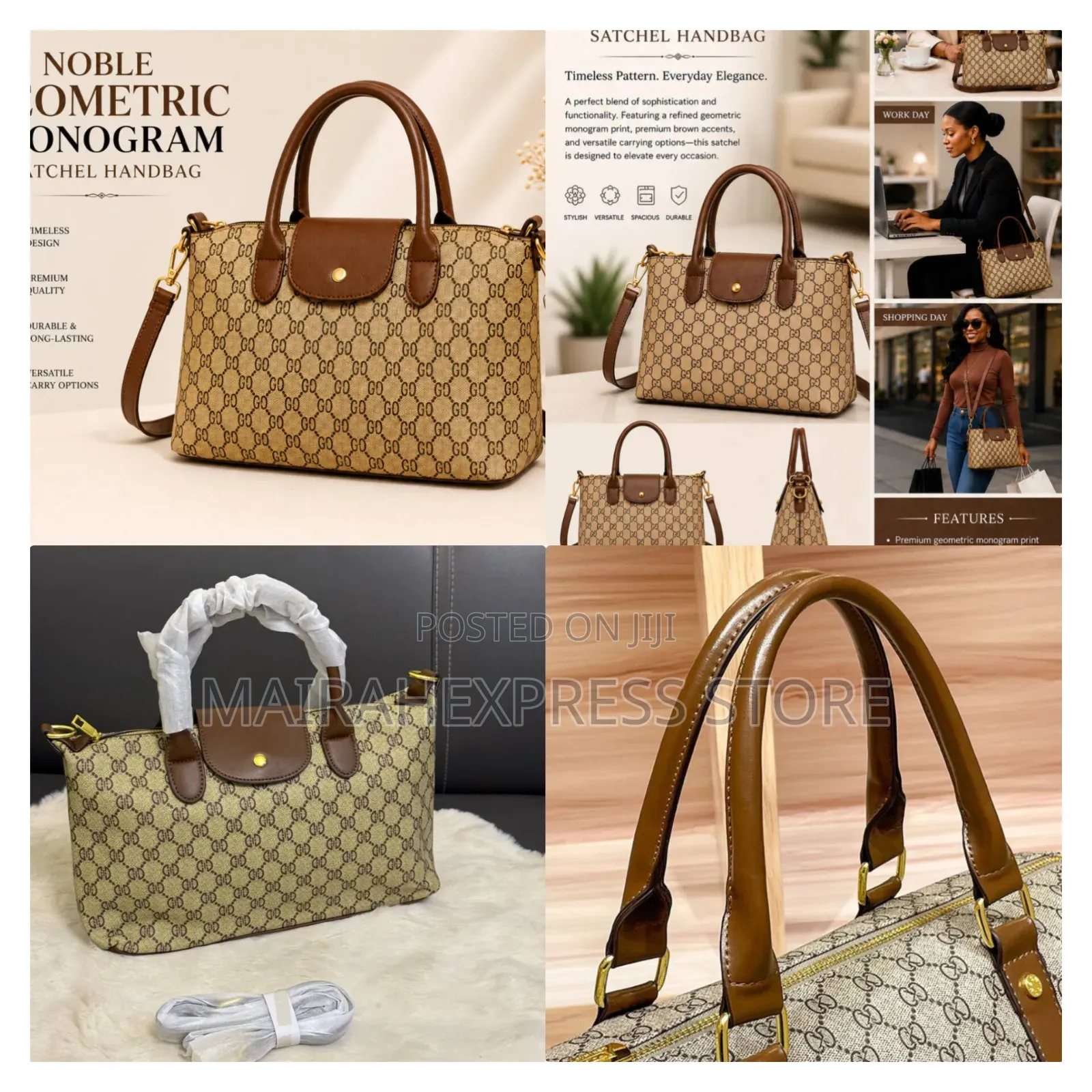Noble Geometric Monogram Satchel Handbag