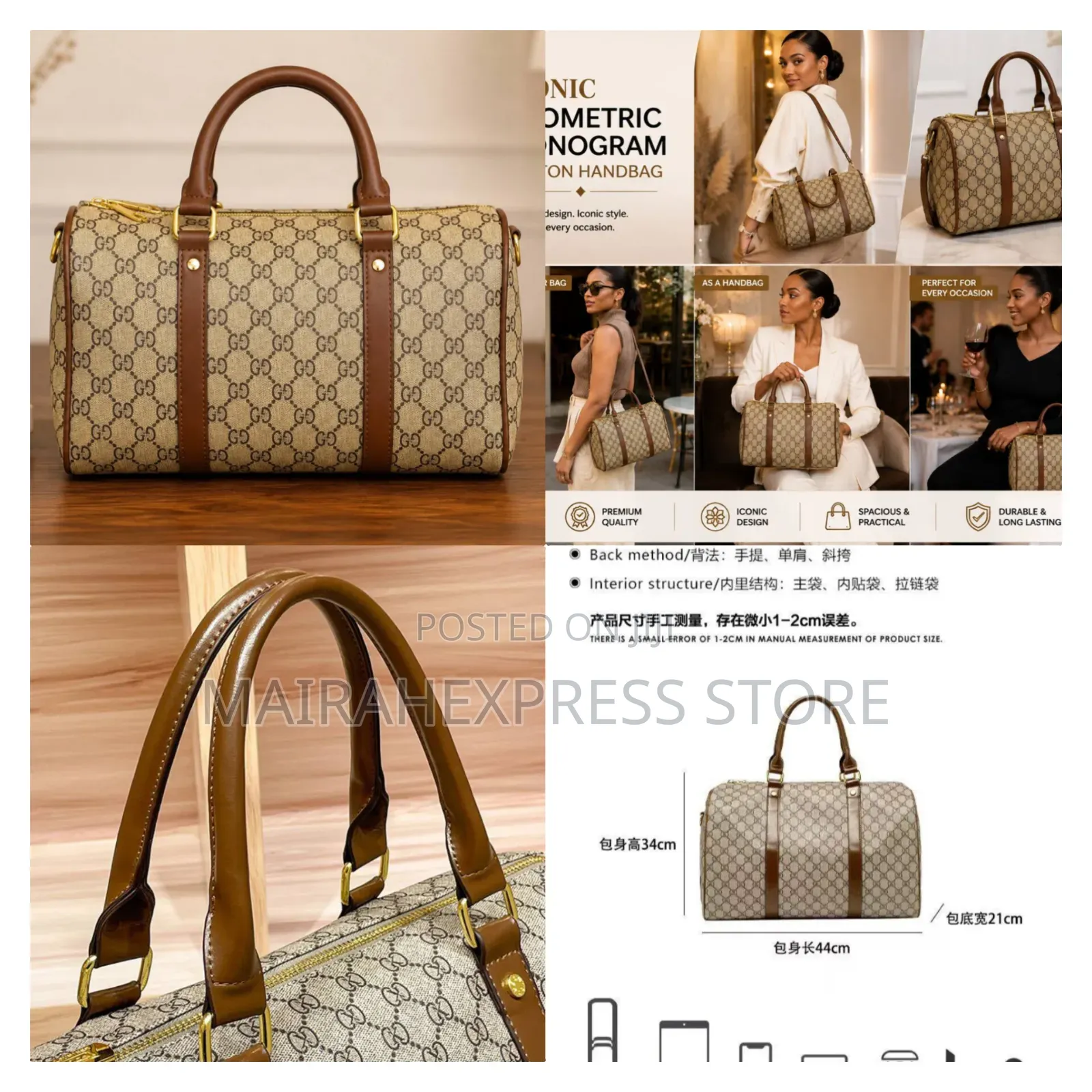 Iconic Geometric Monogram Boston Handbag