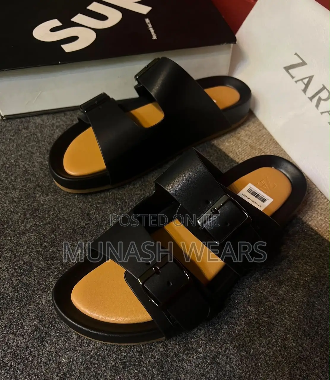 Zara Leather Slipers 40-46 Available Double Belt