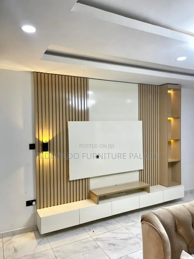 Full Height Television Console With Glass Door Side Cupboard