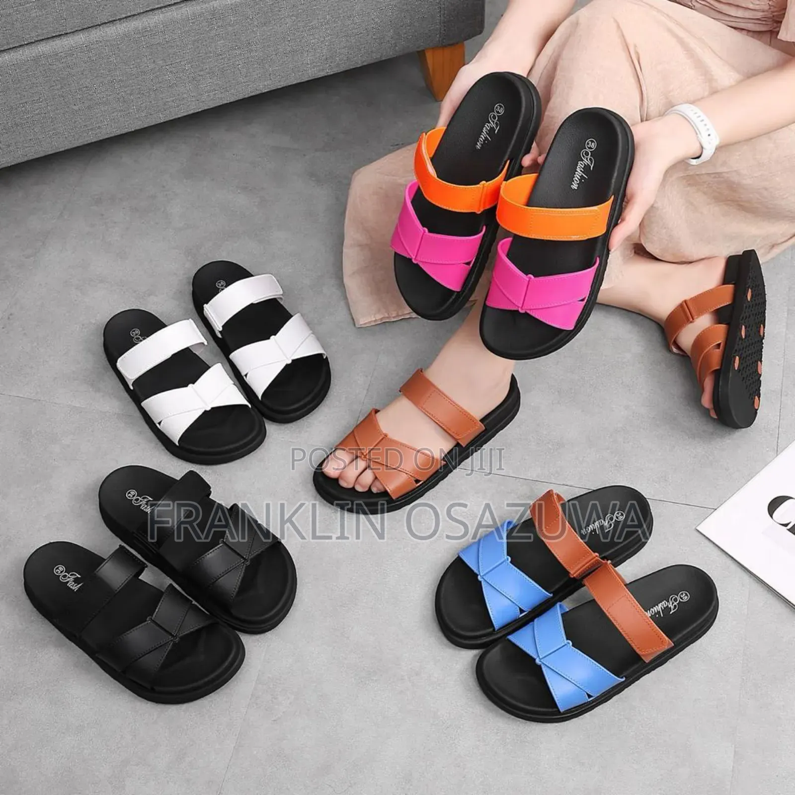 Women's Double-Strap Flat Slide Slippers – Comfortable Casual Sandals
