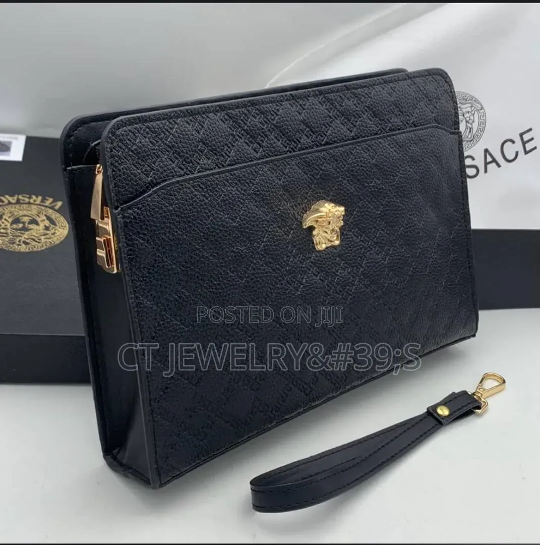 Versace Clutch Bag Black Pattern Genuine Leather High Quality (1/17)