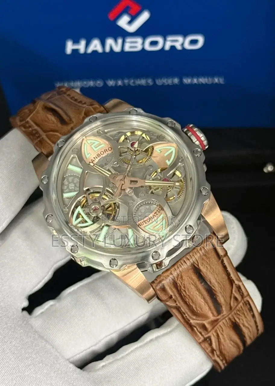 Quality Automatic Luxury Hanboro Leather Men Wristwatch