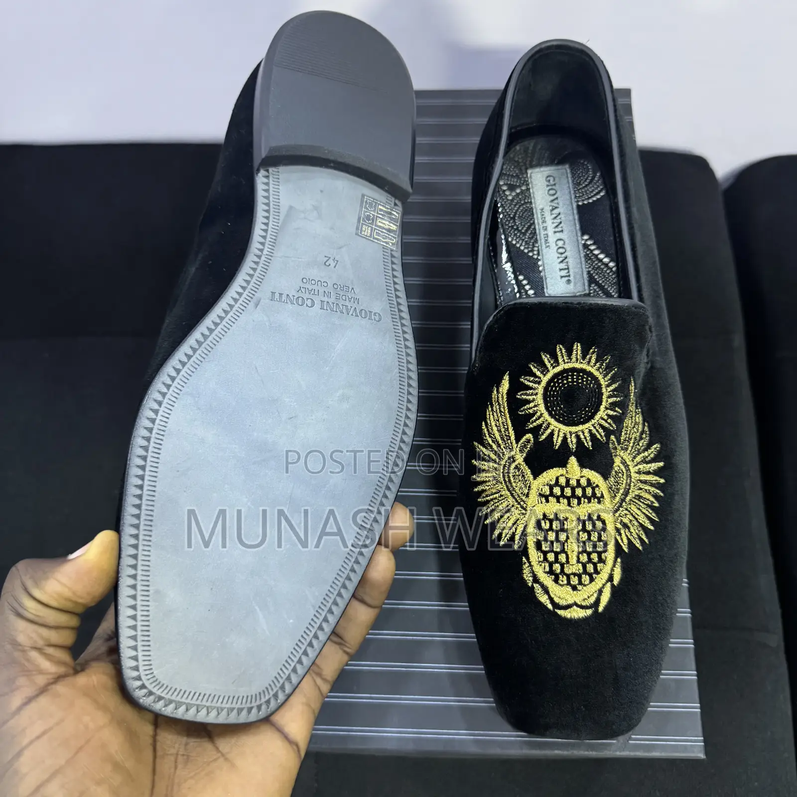 Italian Giovani Conti Black Gold Crested Shoe 40-46