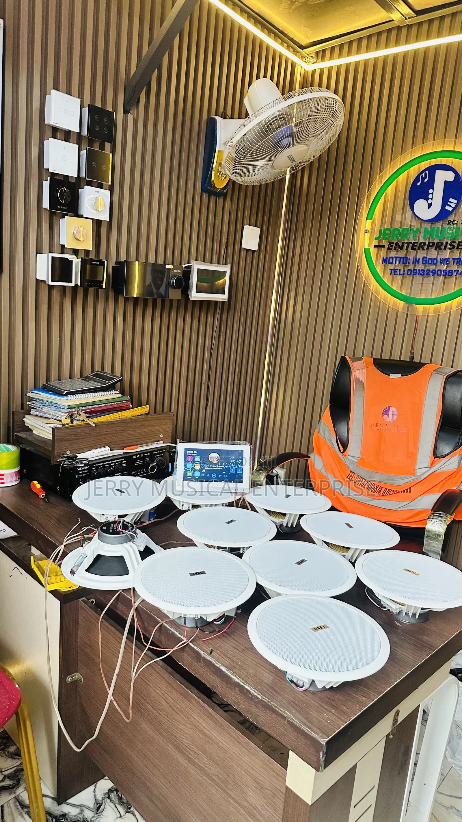 Full Setup of 10in1 Ceiling Speakers With Wall Amplifier