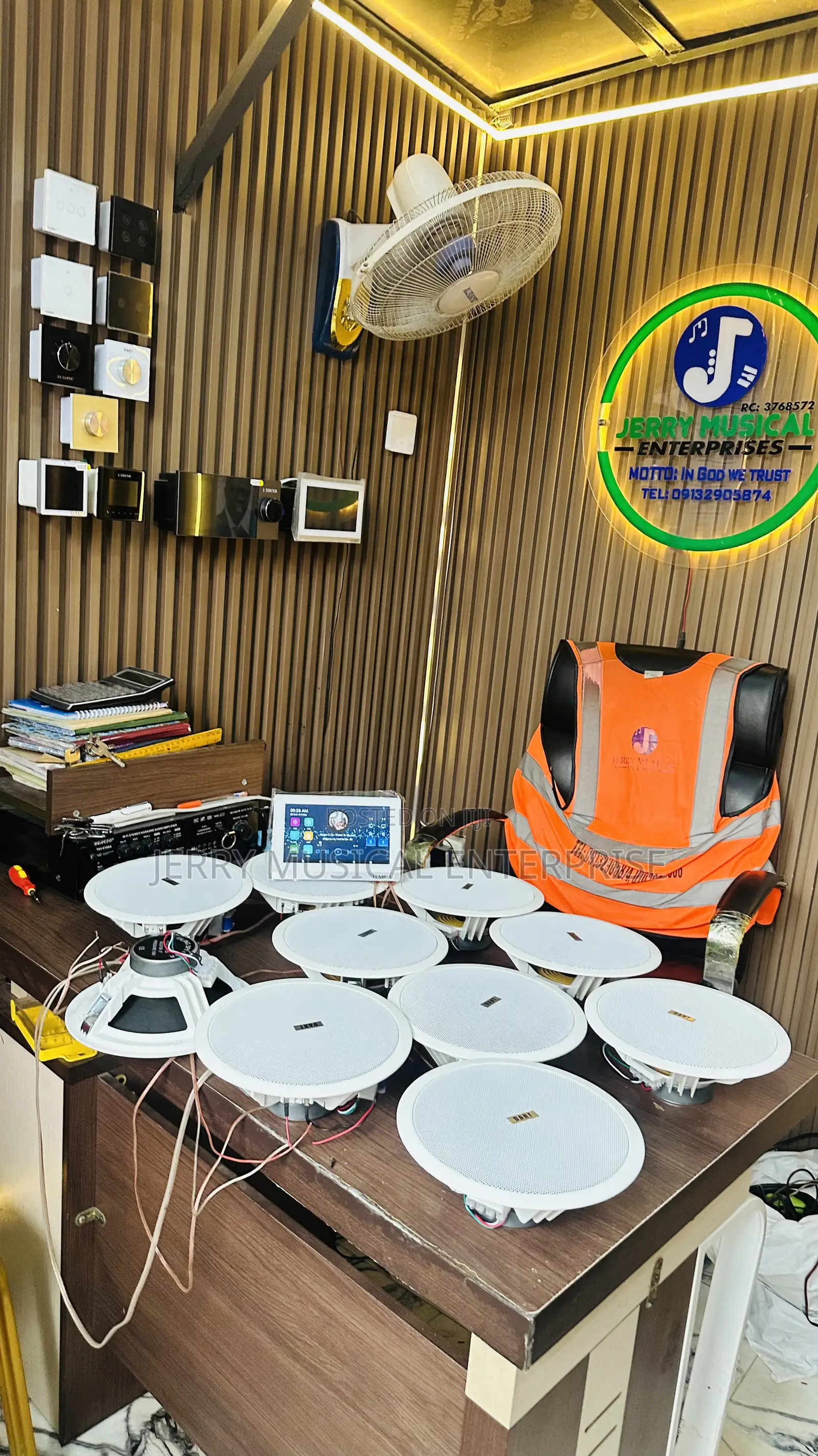 Full Setup of 10in1 Ceiling Speakers With Wall Amplifier