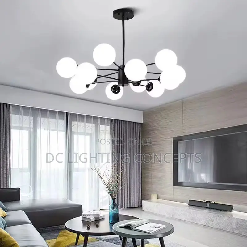 Nordic Acrylic Black/Gold 12 Hands Glass Chandelier.