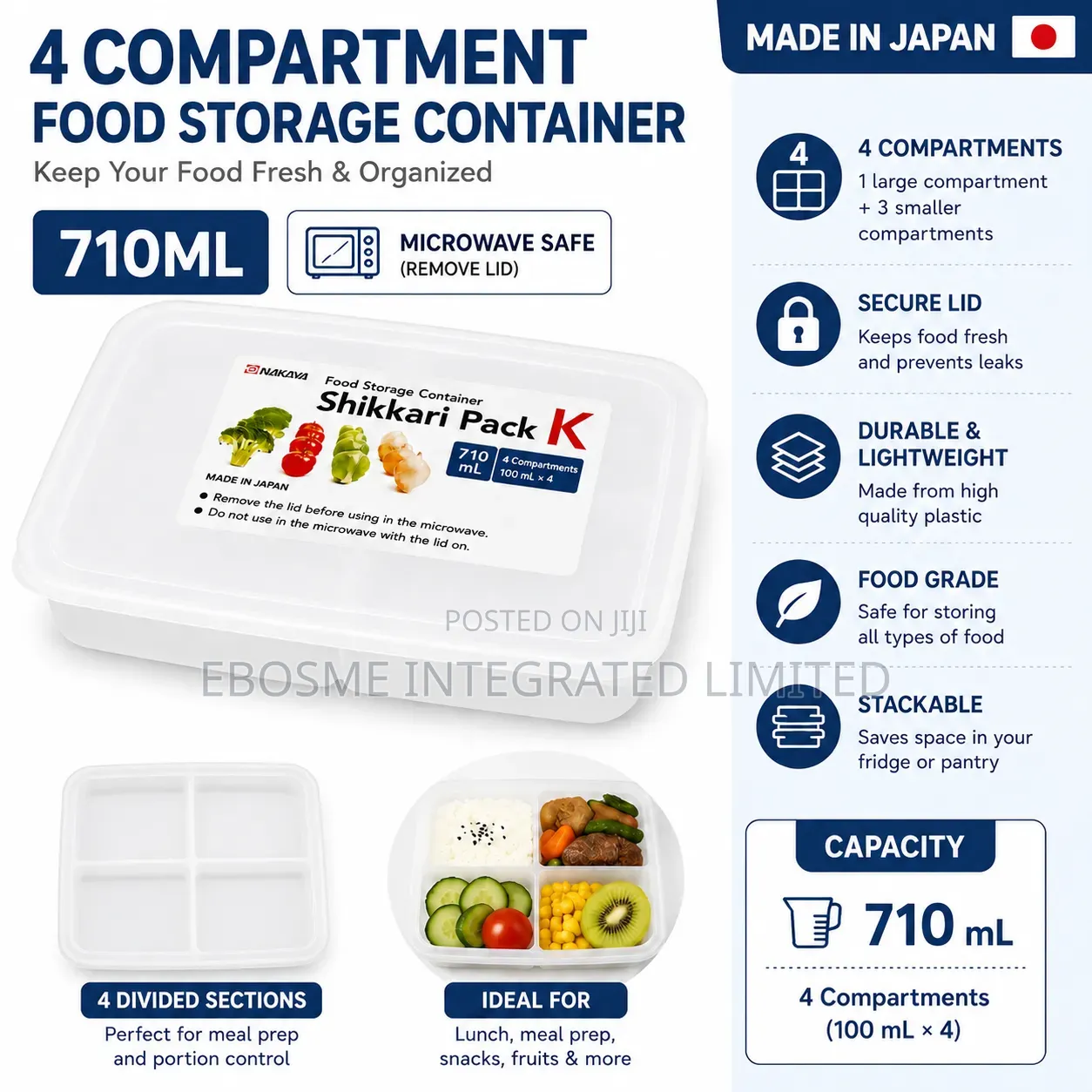 Nakaya 710ml 4-Compartment Food Storage Container With Lid