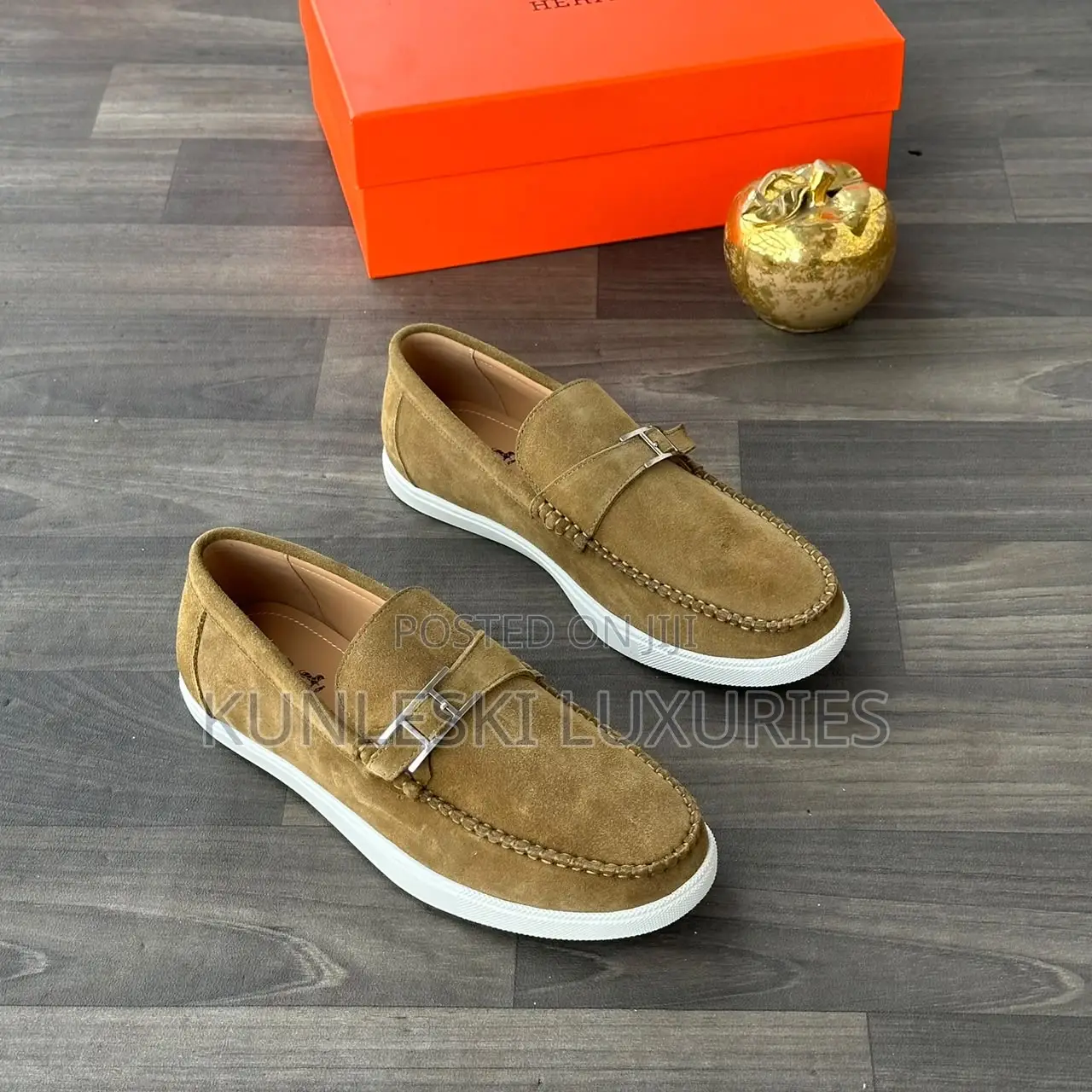 Original Hermes Paris Suede Loafer Shoes