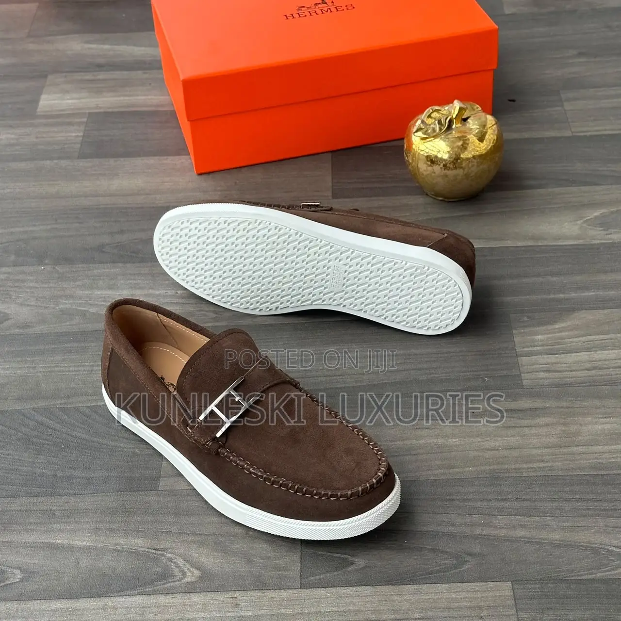 Original Hermes Paris Suede Loafer Shoes