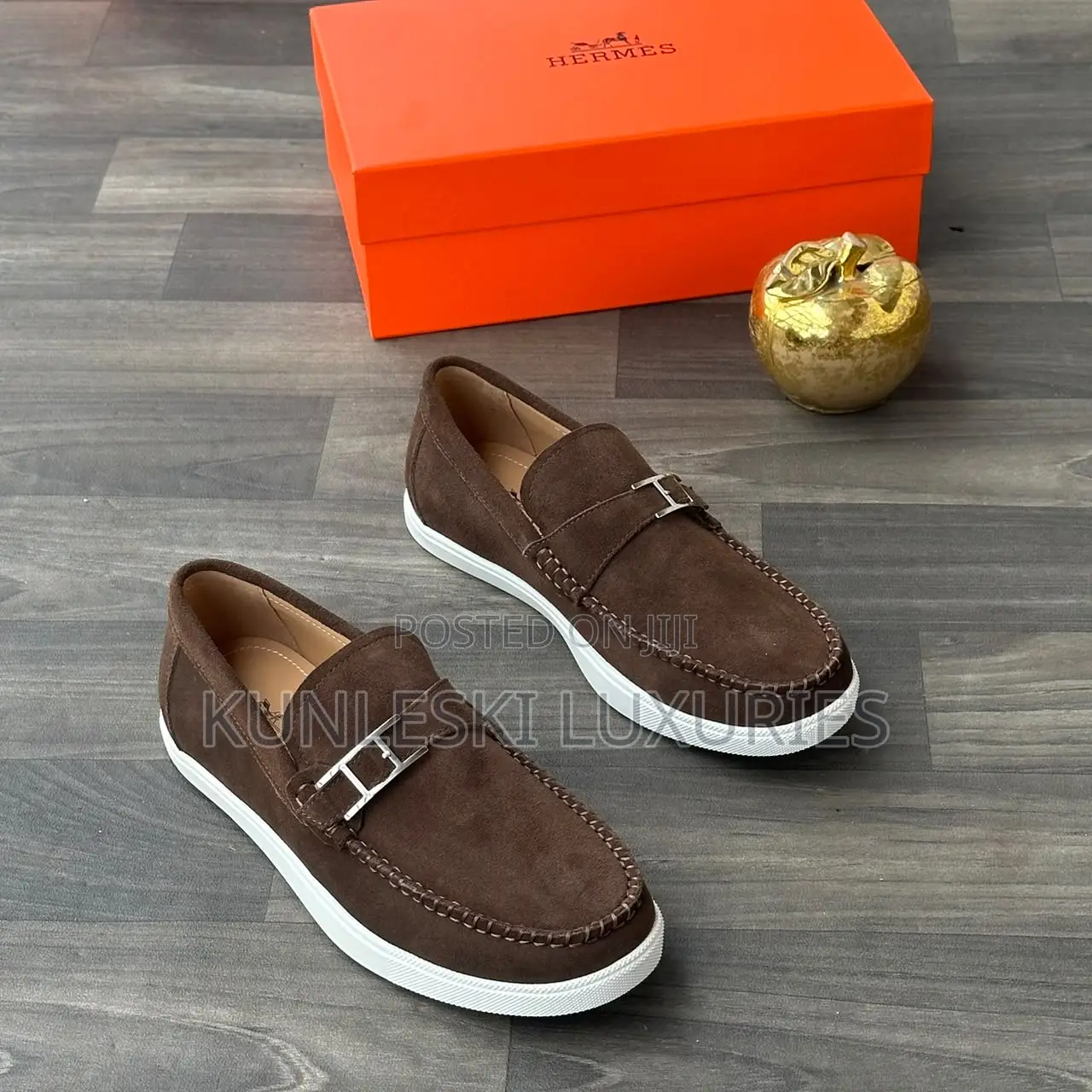 Original Hermes Paris Suede Loafer Shoes