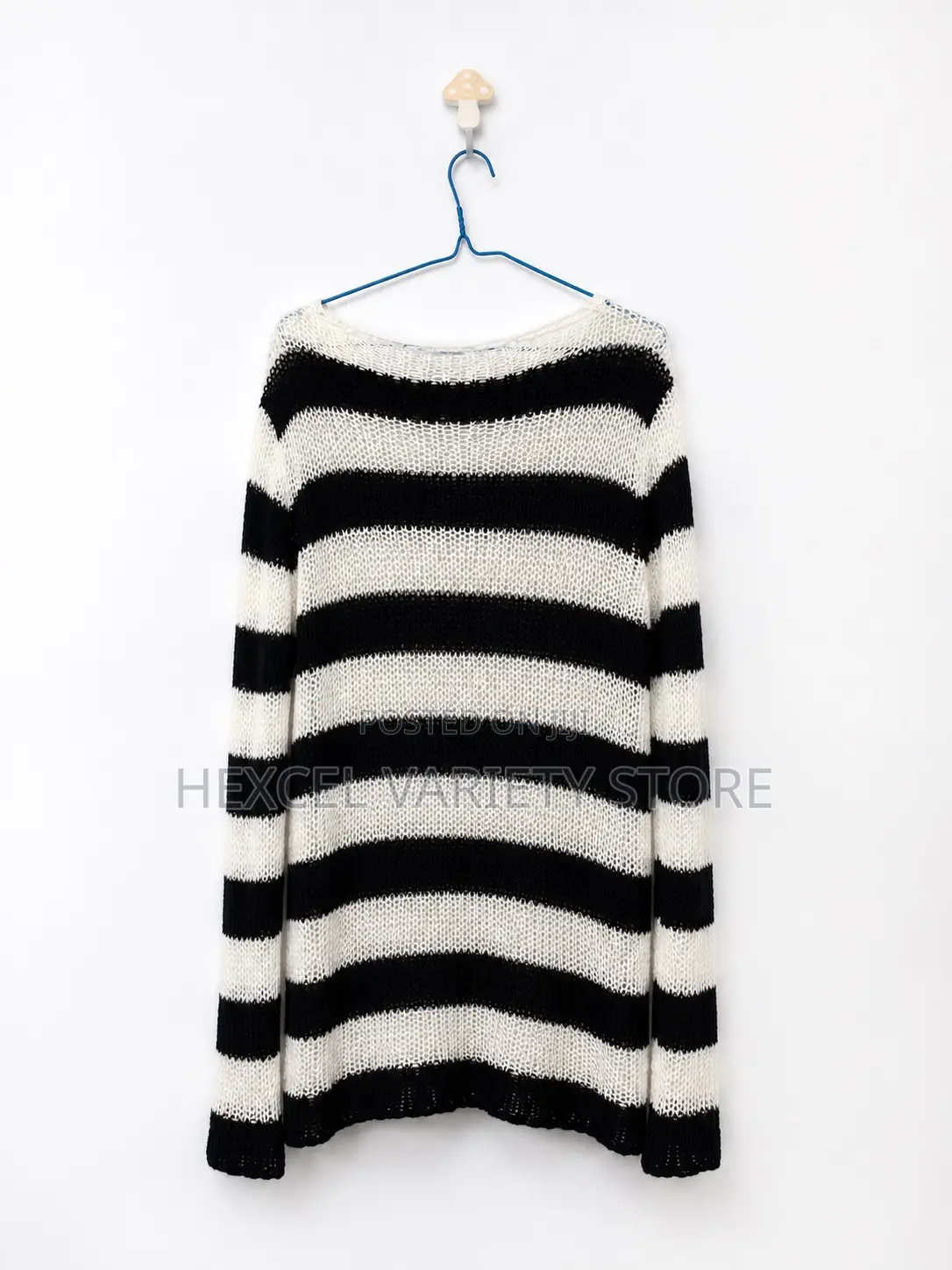 Black White Distressed Striped Knit Sweater