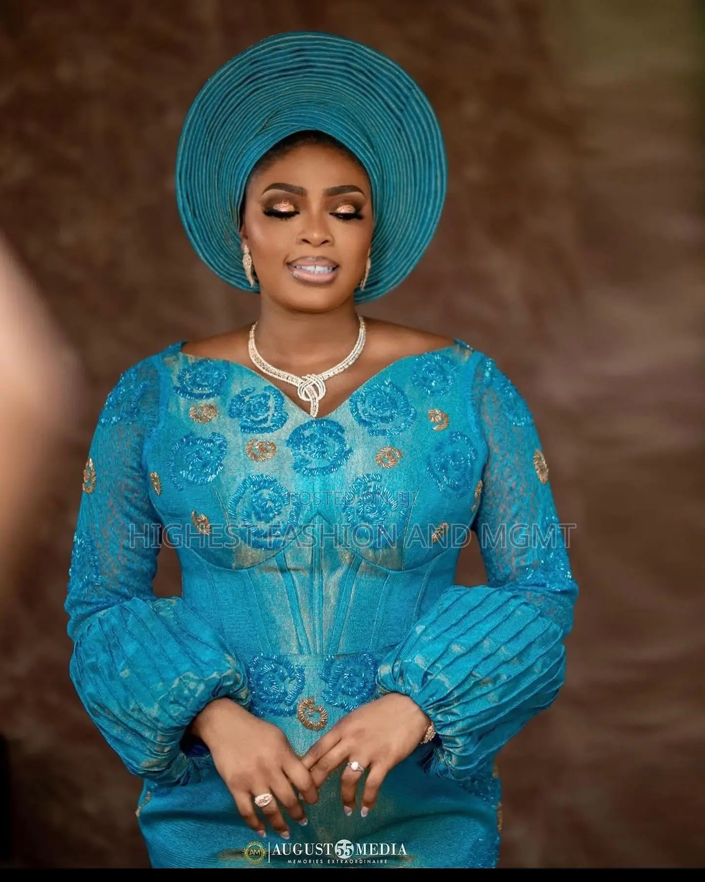 Turquoise Corset Gown Cerulean Agbada Set