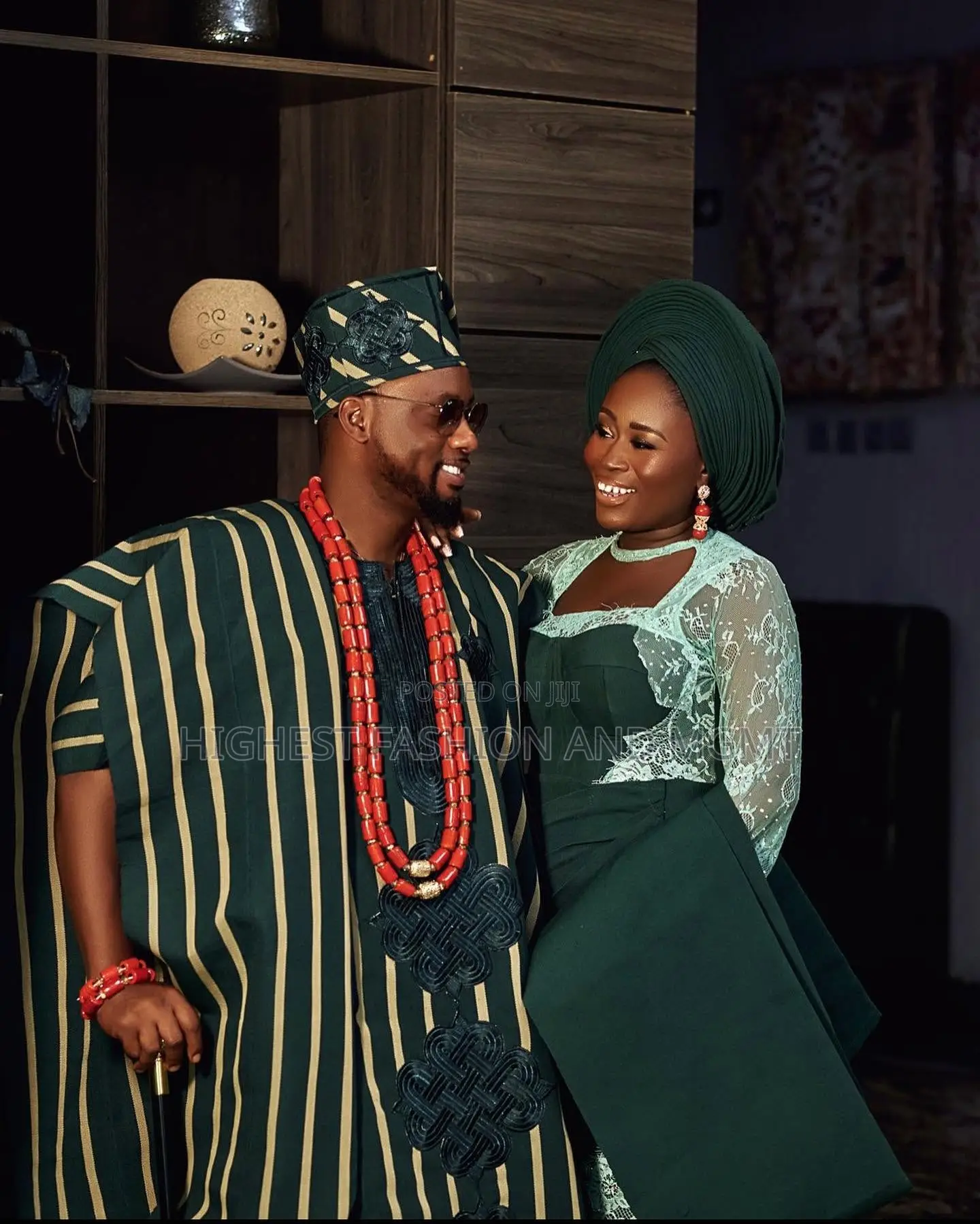 Forest Green Corset Gown Striped Agbada