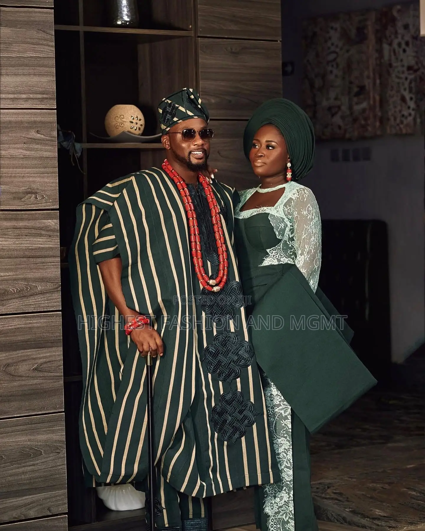 Forest Green Corset Gown Striped Agbada