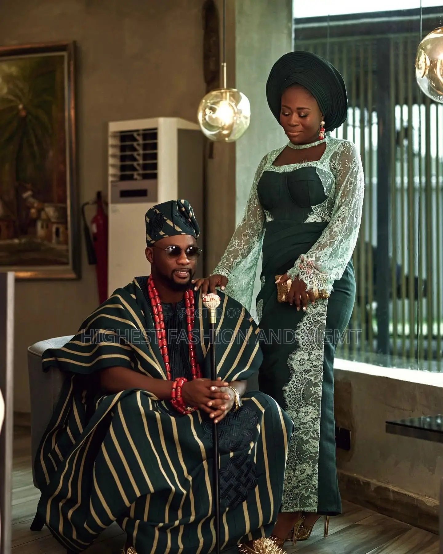Forest Green Corset Gown Striped Agbada