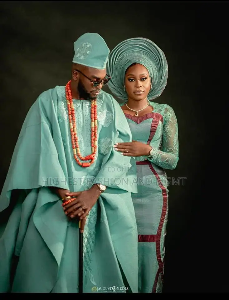Seafoam Maroon Corset Gown Agbada Set