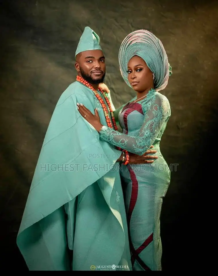 Seafoam Maroon Corset Gown Agbada Set