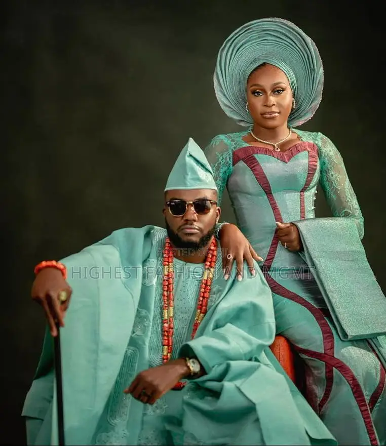 Seafoam Maroon Corset Gown Agbada Set