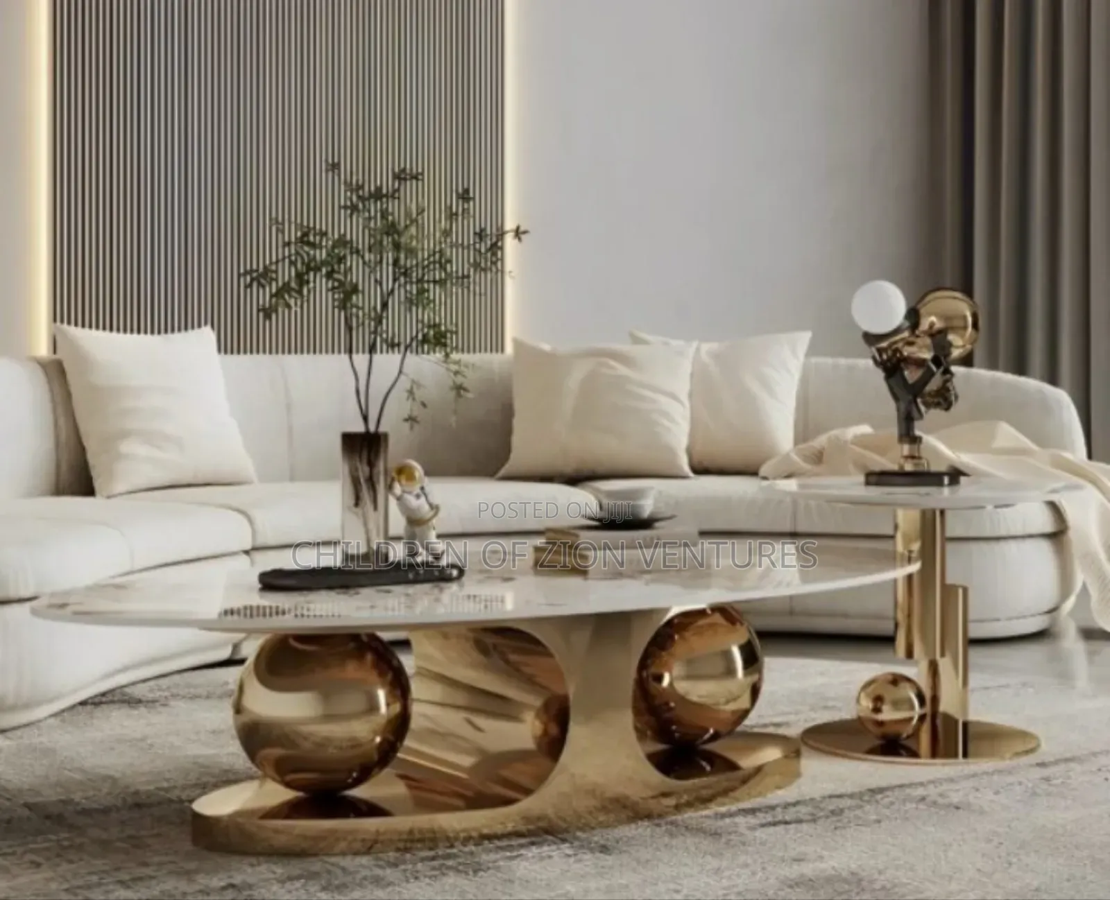 Double Ball Oval Coffee Table