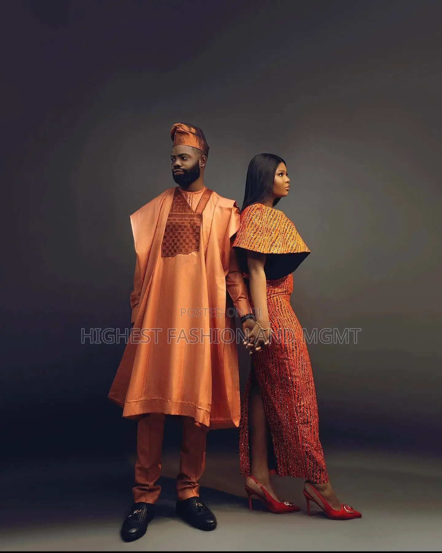 Rust Patterned Gown Terracotta Agbada Set