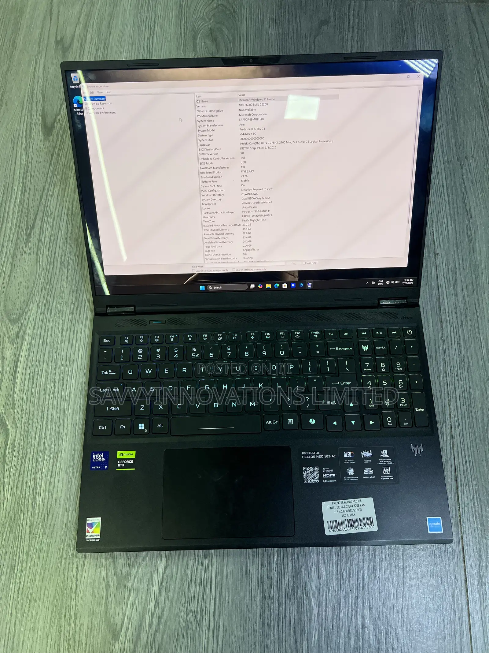 Laptop Acer Predator Helios Neo 16 32GB Intel Core Ultra 9 SSD 1T