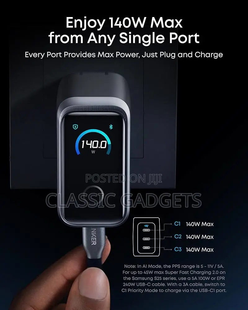Anker Prime 3-Port USB-C 160W Charger With Smart LED Display