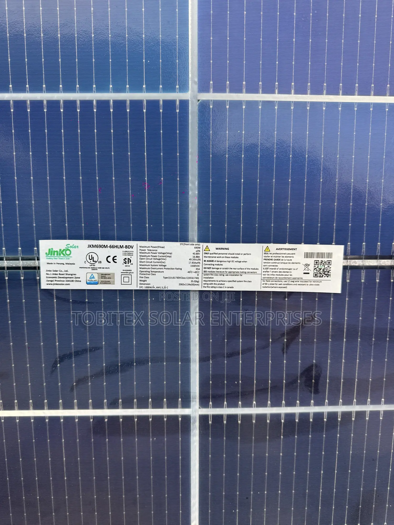 Jinko Solar Power Panels 690watts 25years Warranty