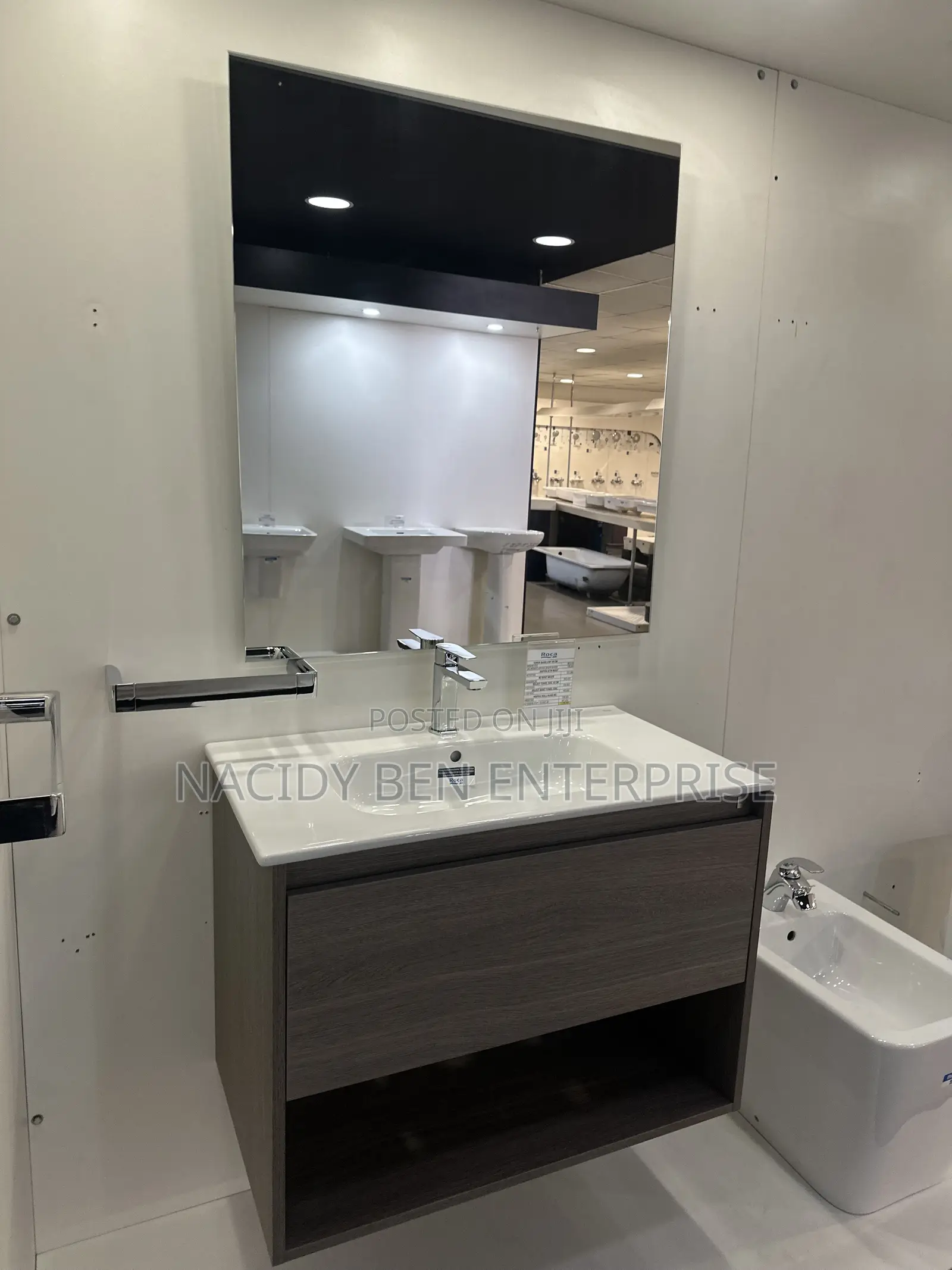Roca Walnut Wood Wall-Hung Vanity Tom Mounted White Basin