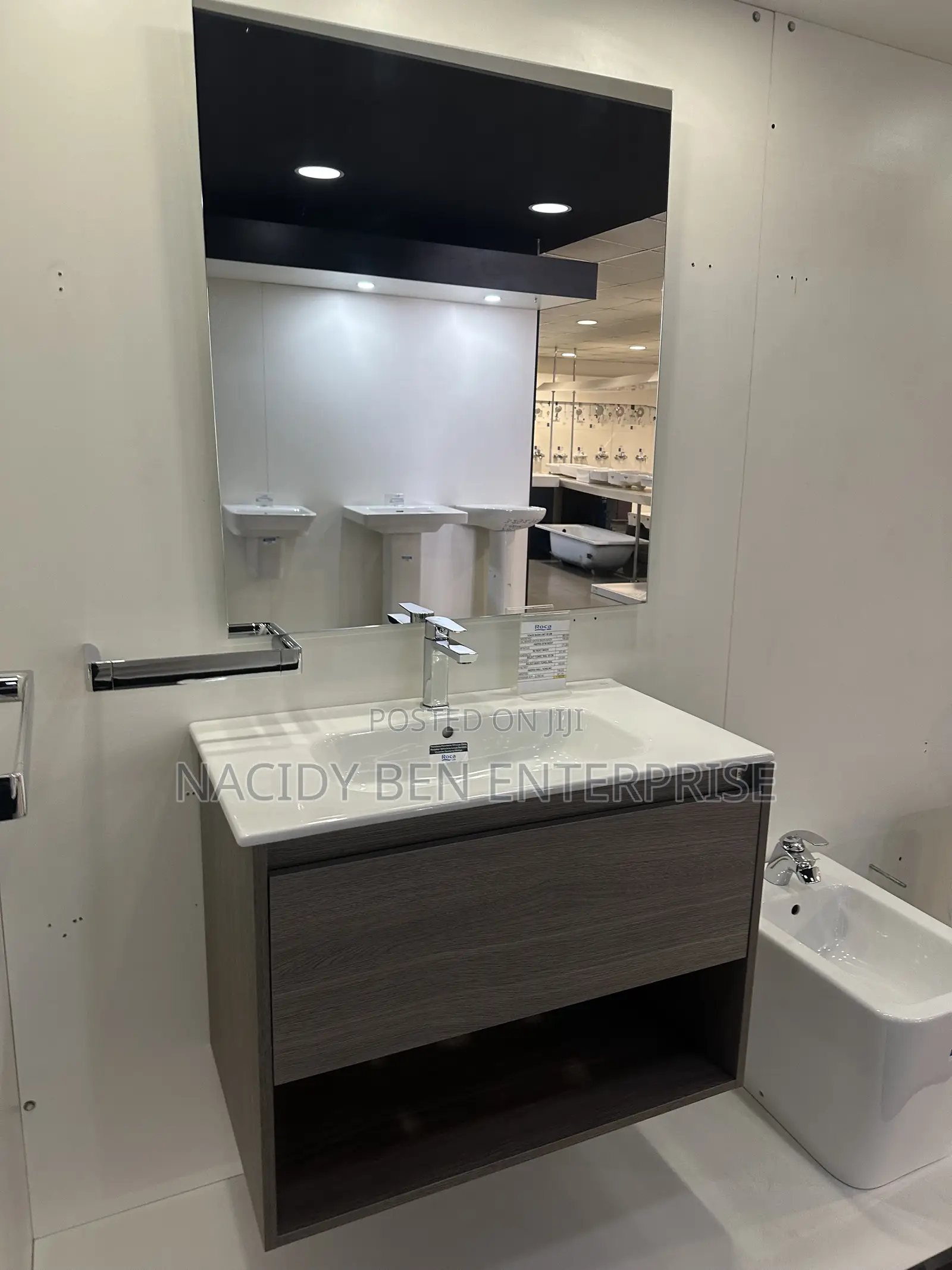 Roca Walnut Wood Wall-Hung Vanity Tom Mounted White Basin