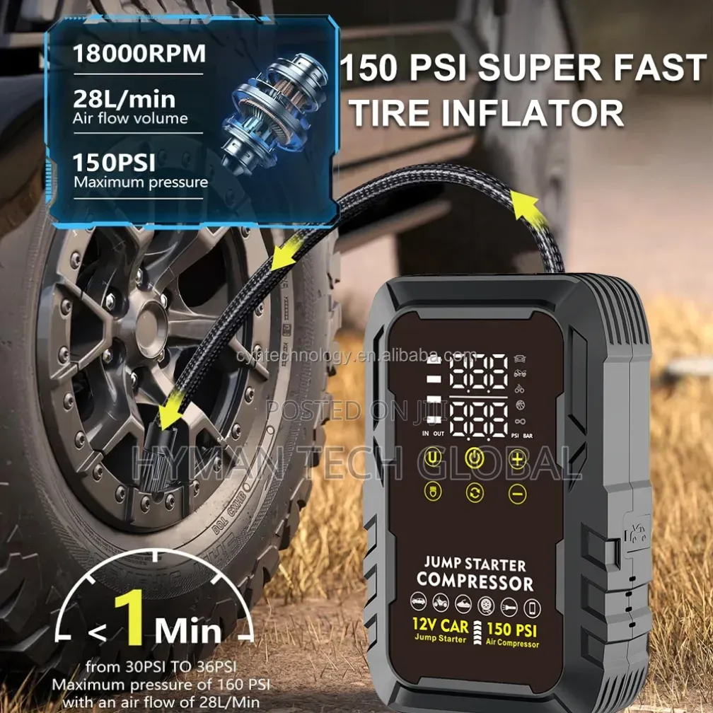 4 in 1 Jump Start With Air Compressor, Powerbank and Touch Light
