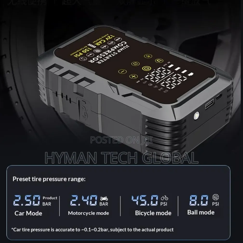 4 in 1 Jump Start With Air Compressor, Powerbank and Touch Light