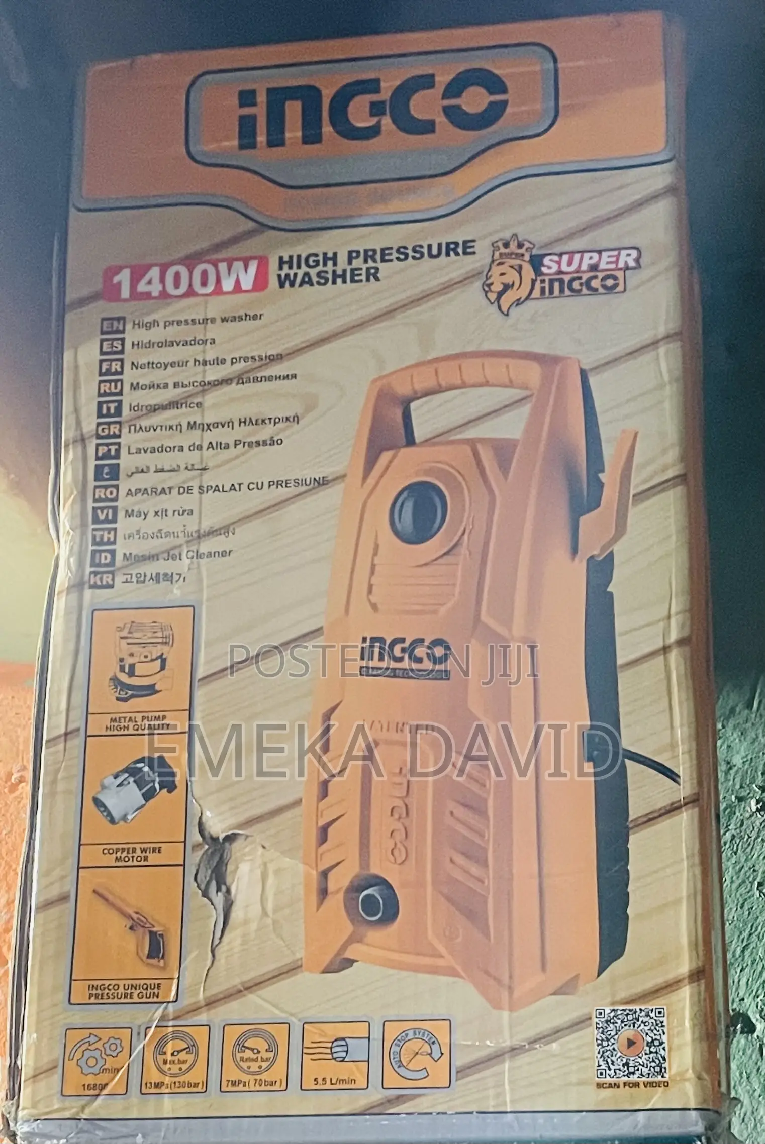 Ingco 1400W High Pressure Washer.