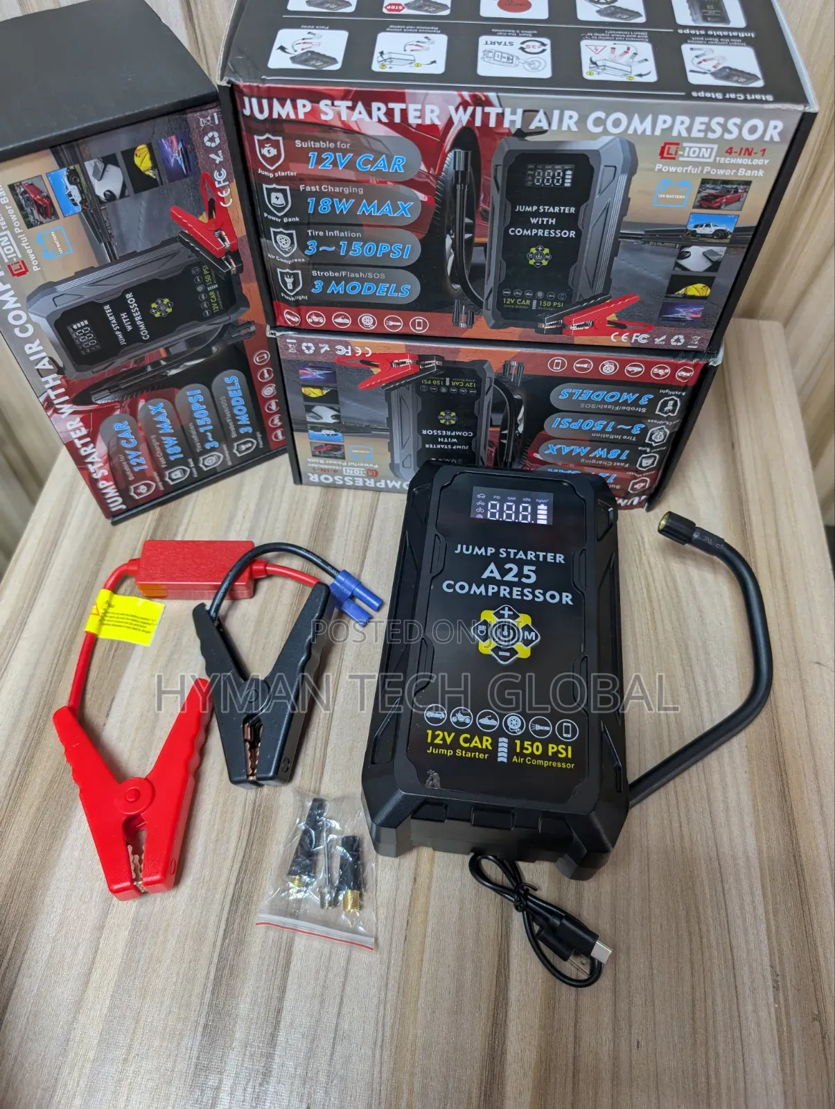 A25 4 in 1 Car Jump Start With Air Compressor, Powerbank Touchlight