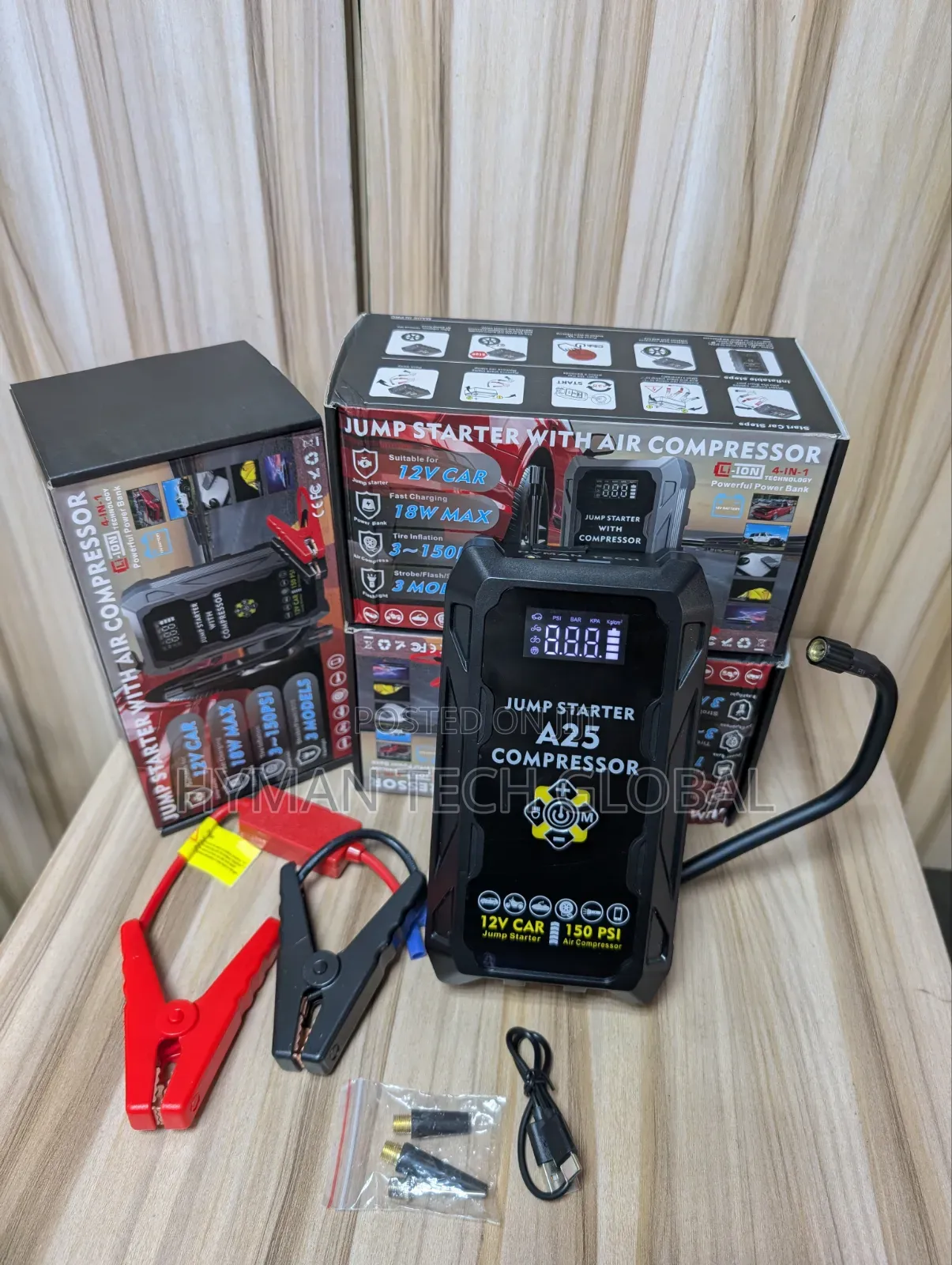 A25 4 in 1 Car Jump Start With Air Compressor, Powerbank Touchlight