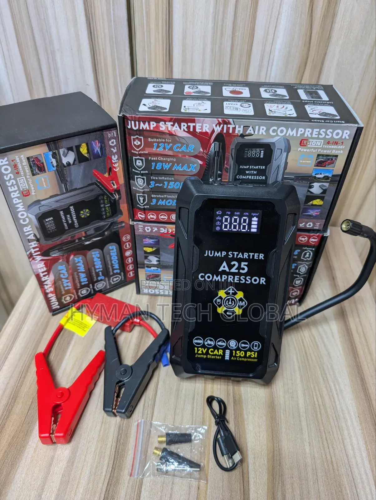 A25 4 in 1 Car Jump Start With Air Compressor, Powerbank Touchlight