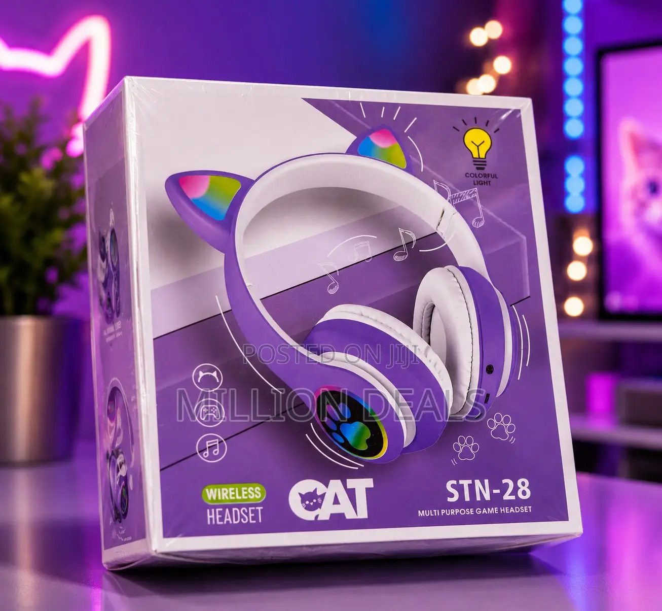 Wireless Headphones With Ears Cat STN-28 Purple
