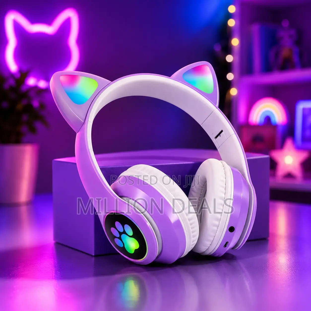 Wireless Headphones With Ears Cat STN-28 Purple