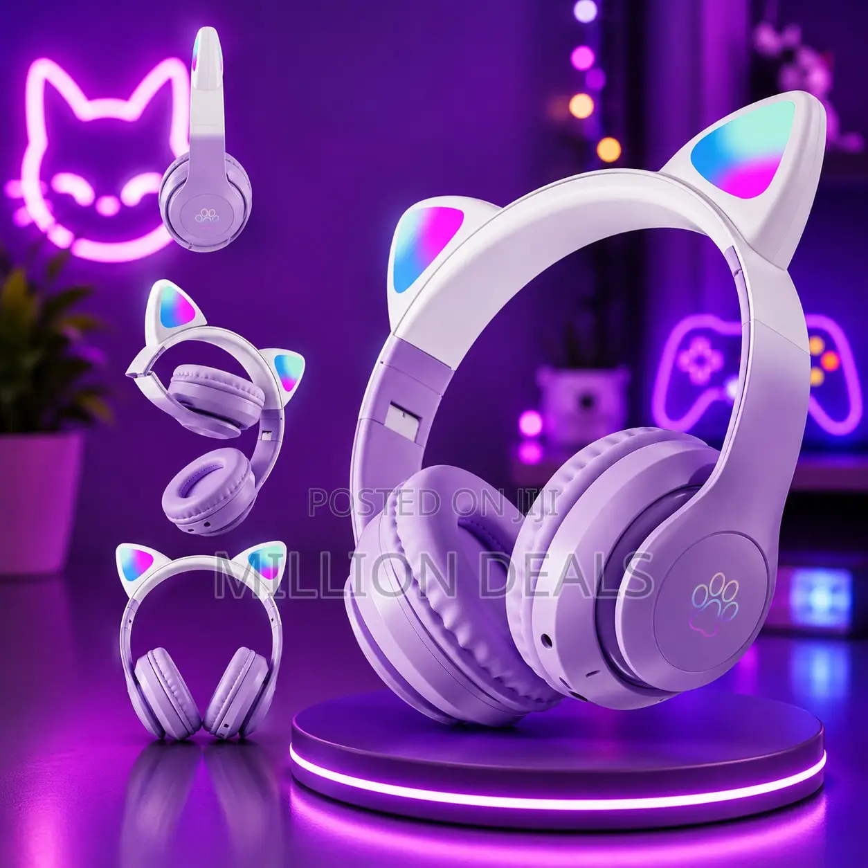 Wireless Headphones With Ears Cat STN-28 Purple