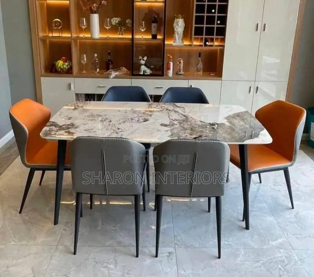 Contemporary Marble 6-Seater Dining Set